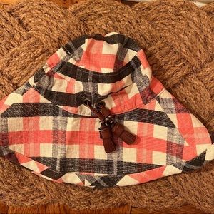 Juicy Couture Pink Plaid Linen Beach Sun Hat with Tassels